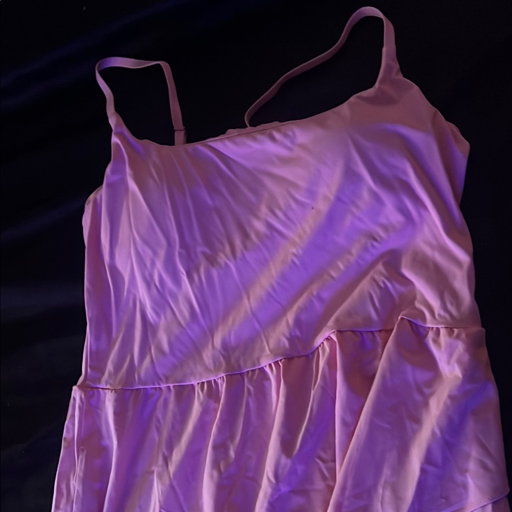 Pink Spaghetti Strap 2 Piece Swim Dress.